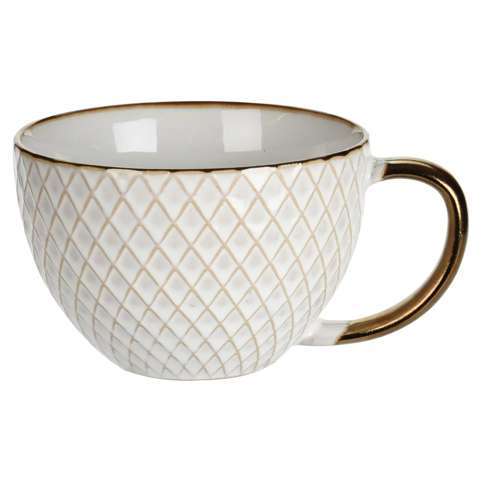 Koopman 400ml Large Stoneware Coffee Mug – White Aztec Pattern, Dishwasher Safe