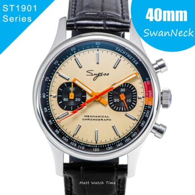 Seagull Sugess ST1901 Panda 40mm Cream V2 Racing Chronograph Sapphire 1963 BNIBb