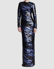 Halston Women's Blue Bi-Color Sequins Open-Back Whitney Gown Dress Size 10