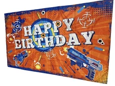 Happy Birthday Gun Flag, Unique Design, 60” X 42” Guns Ammo Orange Blues￼ T6