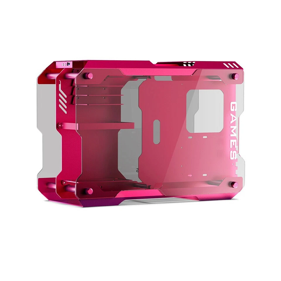 Aluminum Alloy Frame Tempered Glass Mini Computer Case Gaming ATX Matx PC Red - Image 2 of 4