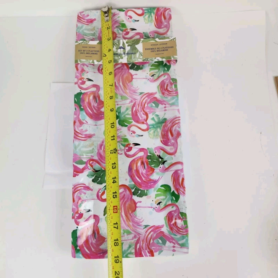 Tommy Bahama Flamingo Melamine Serving Platter Tray Set 2 Tropical 19" - Image 3 of 4