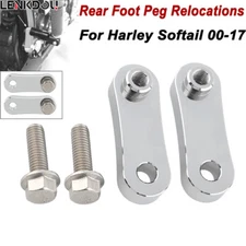 Chrome Passenger Foot Peg Relocation Kit For 86-17 Harley Softail FXST FLST Pair