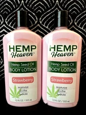 2pk HEMP HEAVEN STRAWBERRY HIBISCUS HEMP SEED OIL BODY LOTION SOOTH DRY SKIN