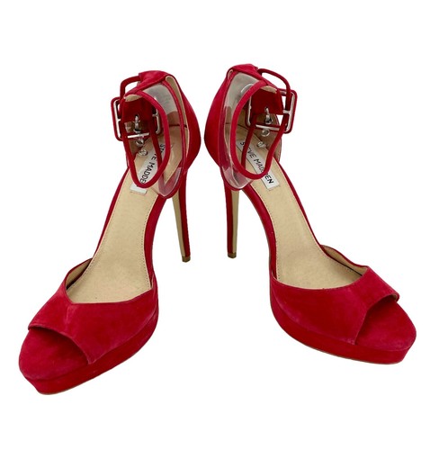 Steve Madden Sandal Red Suede Leather Platform Pump Ankle Strap Sz 7 New SH03 - Picture 13 of 14