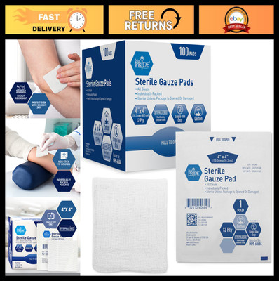 Sterile Nonstick Gauze Dressing Pads, 12-Ply Cotton, Highly Absorbent Wound Care