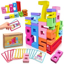 Wooden Number Building Blocks, 20Pcs Digital Building Blocks from 1 to 10, Pa...
