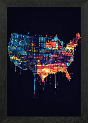 USA Karte Pixel Kunst Gerahmtes Wandbild Poster Leinwanddruck Bild
