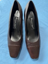 Aigner Vintage Spain Pumps Dark Brown Body / Snakeskin Embossed Cap Toe 8 1/2 M