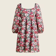 J.Crew Poppy Amelie Mini Dress Red Floral Smocked Back Zip Puff Long Sleeve Sz 6