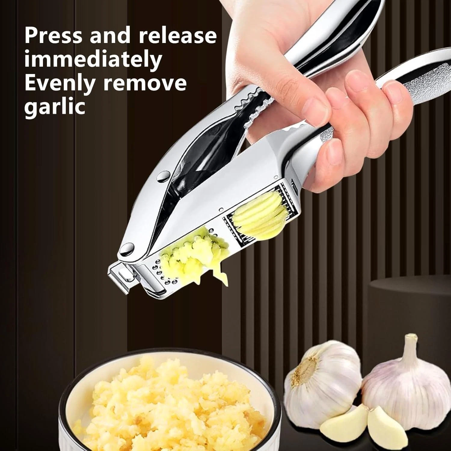 2-in-1 Stainless Steel Garlic Press Crusher Mincer Slicer Easy Clean Kitchen Ss