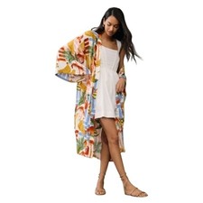 Anthropologie Graphic Kimono Resort Beach Coverup Robe Tropical Lobster O/S