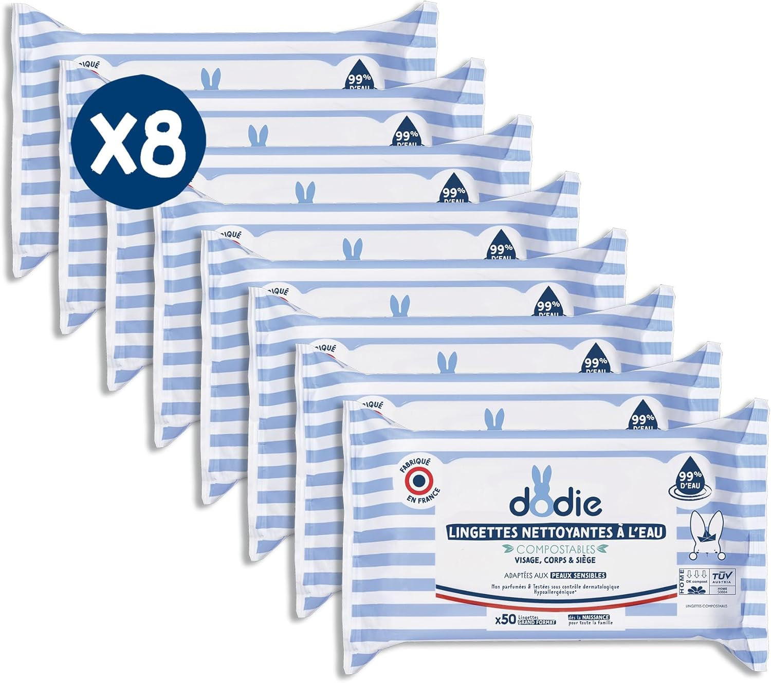 Set Di 8 Salviette Compostabili Ad Acqua, Confezione Da 50