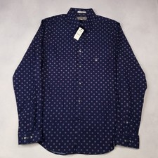 Express Button Up Shirt Men Medium 15-15.5 Fitted Blue Pink All Over Print NEW