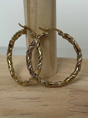 18 Karat Gold Filled massive gedrehte Creolen | 35 mm x 4 mm | gemusterte Creole