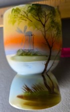 NORITAKE HAND PAINTED EGG CUP WITH GOLD TRIM—-WINDMILL BY THE LAKE