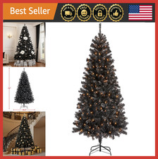 6ft Pre-lit Black Halloween Christmas Tree, 300 Lights, 818 Tips, Home Decor