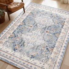 Washable Area Rug 5'x7' Non-Slip, Vintage Neutral Rugs for Living Room,