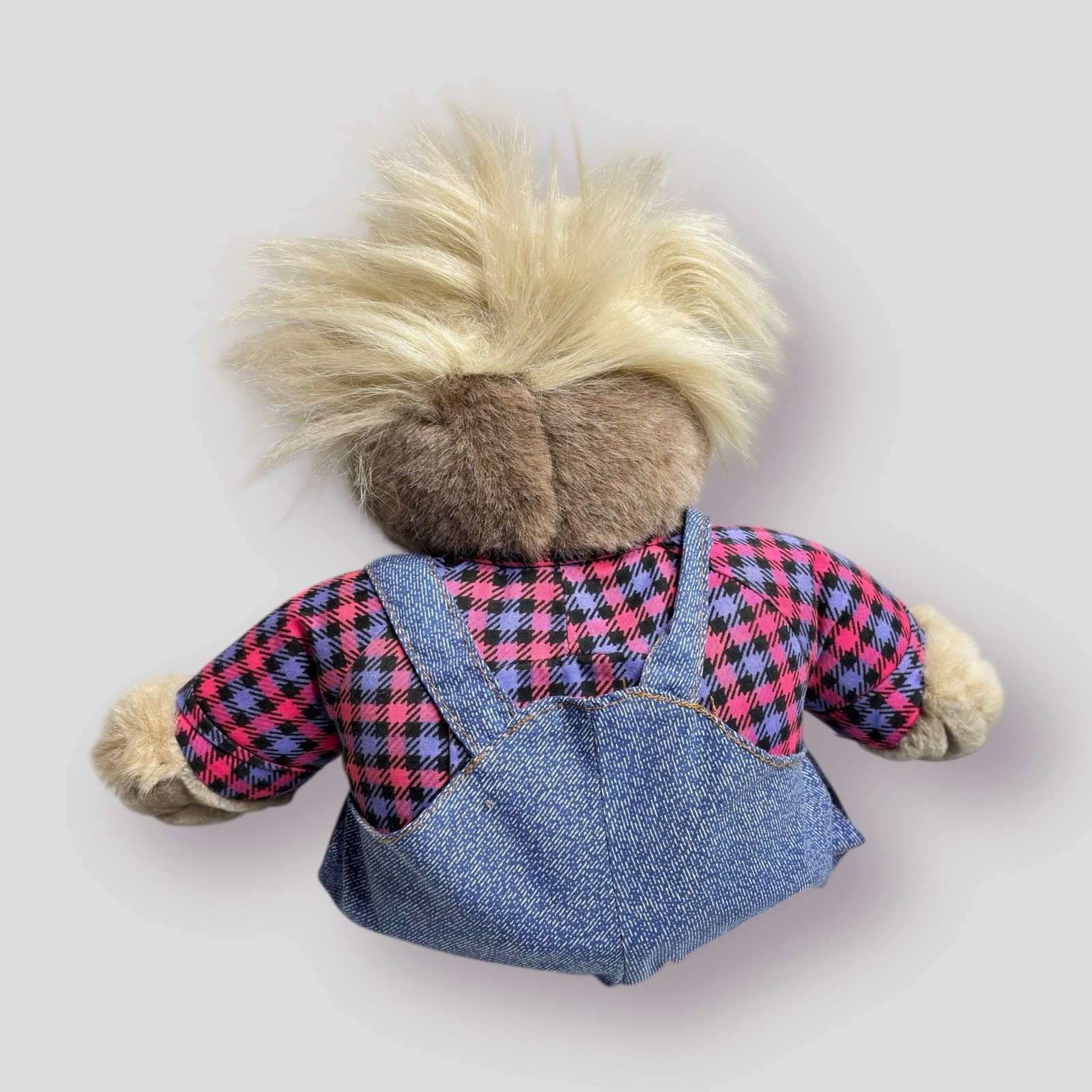 Real Talking Bubba Bear 17" Plush Toy Glasses Overalls Flannel Works Vtg