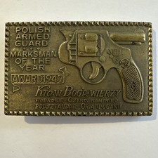 POLISH ARMED GUARD Marksman of the year 1947 BELT BUCKLE Joke backwards gun
