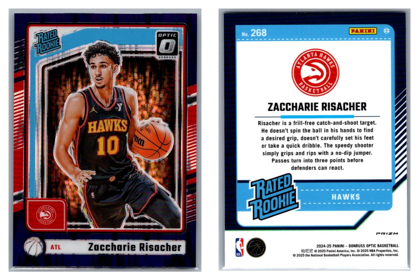 Zaccharie Risacher Purple Shock Rated Rookie 2024-25 Donruss Optic ATL Hawks