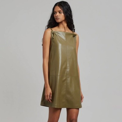 NANUSHKA Claire Vegan Leather Dress Olive Green {3N39}