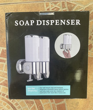 Wall Mounted Double Soap Dispenser 2-Chamber White/Silver 241x216mm