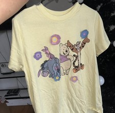 Disney Winnie the Pooh Eeyore Piglet Tigger Flowers Yellow T-Shirt