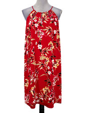 WHBM Dress Petites XLP PXL Red Floral Lined Stretch Swing Trapeze Sleeveless