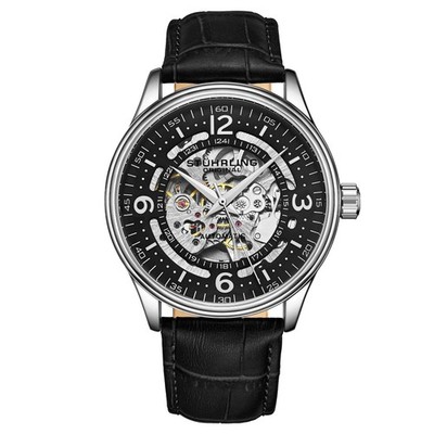 Denmark Automatic Skeleton Watch Black/Leather | Black Dial Wristwatch 3947.2