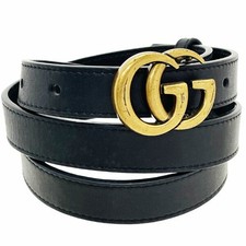   Authentic Gucci GG Marmont Women's Leather Belt Black with Antique Gold