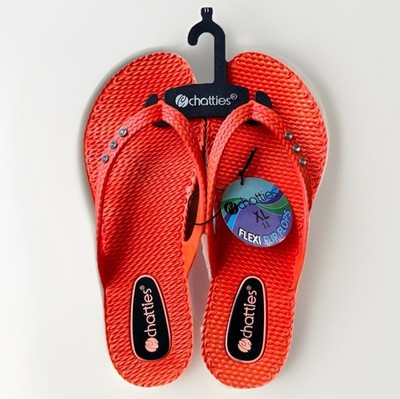 CHATTIES WOMENS FLIP FLOP FLOPS SHOES SIZE 11 ORANGE SANDALS RUBBER RHINESTONES