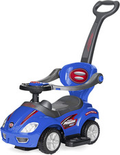 Kids 3-In-1 Push and Pedal Car Toddler Ride on W/Handle, Horn, Music - Blue