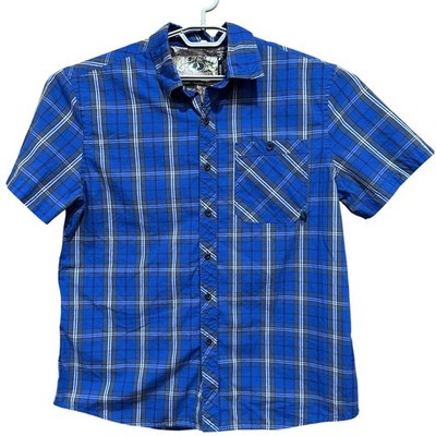 Mossy Oak Plaid Button Up Shirt Men Size L Blue Gray Outdoor Hunting Chore
