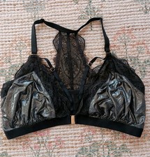 Cacique 42DD Black Lace Front Closure Metallic Strappy Bralette NWOT Lingerie