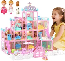 *NEW* Dreamhouse, 4-Story 11 Rooms Doll House with  4 Dolls Toy Figures