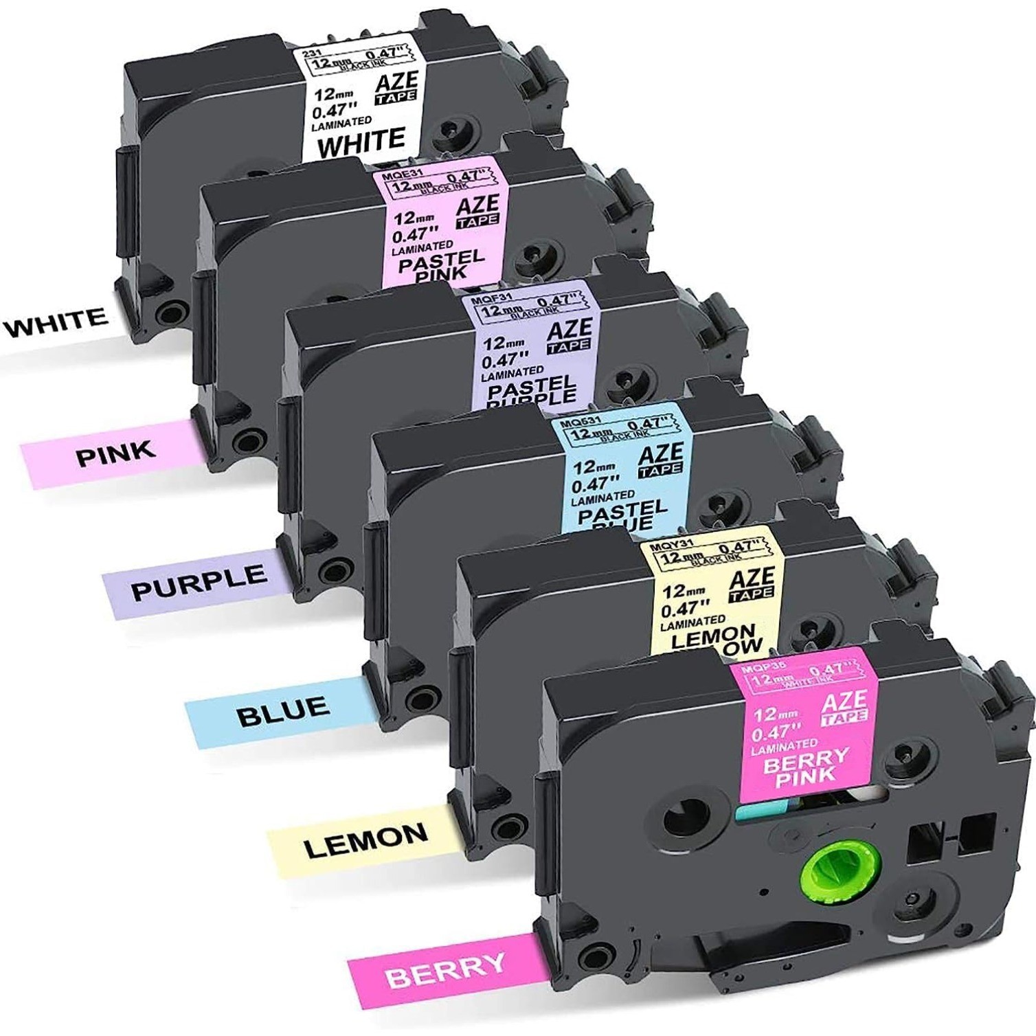 6 Packs 12mm 0.47" Label Maker Tape for Brother PT-D210 PT-H110 PTD220 D600