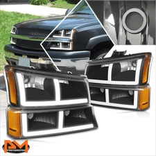 For 03-06 Silverado 1500 2500 3500 OE Style LED DRL Headlights Lamp Black/Amber