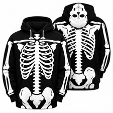 Skeleton Skull Bones Black White Pattern 3D Hoodie Unisex Men Women