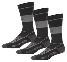 Harley-Davidson Women's B&S Moisture Wicking Riding Socks, Black/Gray - 3 Pairs
