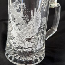 Vintage Domex German Glass Beer Stein Etched Eagle Pewter Lid Eagle Head Mug