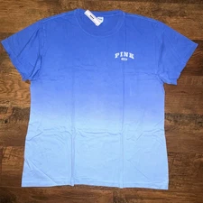 Victoria's Secret Pink Ombre Dip Dye SS Campus Tee Ultramarine Blue Logo L or XL
