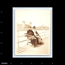 Old Vintage Photo VICTORIAN WOMEN SITTING ON BENCH PIER BOARDWALK 1917