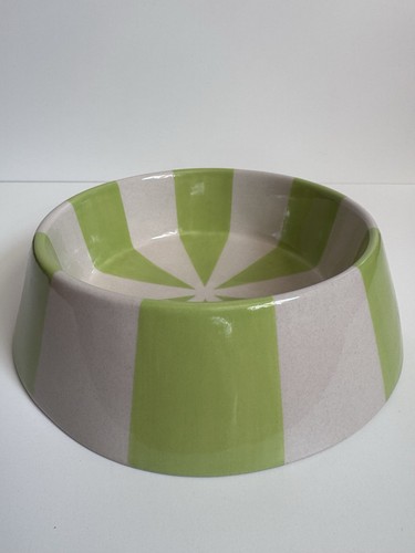 Vintage Jonathan Adler 8” Ceramic Pottery GREEN STRIPED PET BOWL