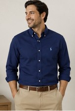 Ralph Lauren Stretch Button Down Shirt Men s Large Blue Cotton Classic