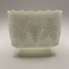 VTG Anchor Hocking Harvest Grape Square Scalloped Milk Glass Pedestal Planter