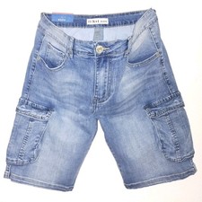 Bermuda cargo uomo pantalone corto slim jeans shorts blu tasche laterali skinny 