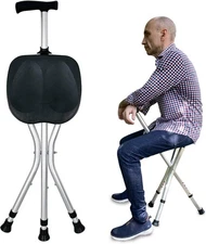 Portable Adjustable Folding Walking Cane with Seat Allows Durability While Wa...
