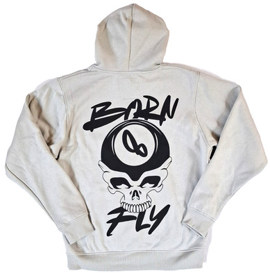 Born Fly Mens Hoodie Medium Fleece Pullover Skull 8 Ball Streetwear Y2K Grey NWT