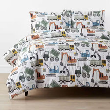 Company Kids White Multi Construction Builders Organic Cotton Percale Queen Duve